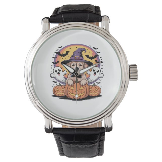 Montre Golden Retriever Halloween Witch Chien classique T (devant)