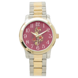 Montre Golden Treble Clef avec fleurs Roses
