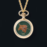 Montre Goldie Golden Doodle Necklace<br><div class="desc">A necklace watch with cute Golden Doodle images. The text may be personalized. Original artwork by WB.</div>