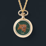 Montre Goldie Golden Doodle Necklace<br><div class="desc">A necklace watch with cute Golden Doodle images. The text may be personalized. Original artwork by WB.</div>