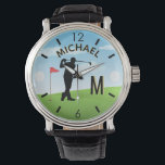 Montre Golf Course Nom personnalisé 3-D Monogramme<br><div class="desc">Une montre d'amoureux de golf unique sur mesure - fait avec goût - prêt à courir le terrain - pittoresque - golfeur en action - et personnalisez avec un monogramme personnalisé à deux tons ainsi que leur nom. C'est un grand cadeau pour tous les amateurs de golf messieurs — fun...</div>