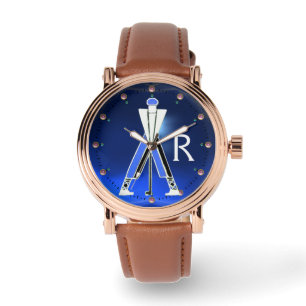 MONTRE GOLFER BLEU BLANC STYLISÉ, MONOGRAMME DE JOUEUR DE
