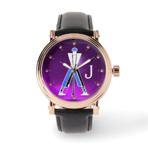 MONTRE GOLFER BLEU PURPLE STYLISÉ, MONOGRAMME DE JOUEUR D