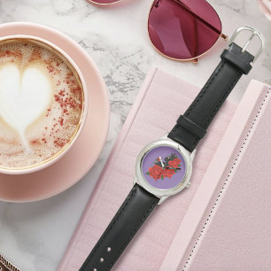 Montre Gothique Chat Noir Roses Rouges Violet