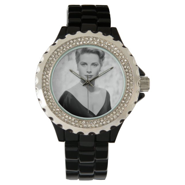 Montre Grace Kelly, 1955 Rhinestone Black Enamel Watch (devant)