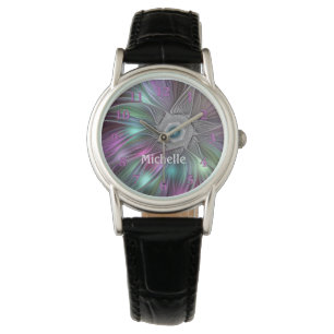 Montre Grand Fleur coloré Abstrait Trippy Nom fractal
