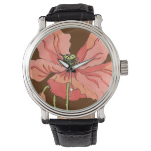 Montre Grande Fleur rose avec Arrière - plan rouge profon