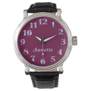Montre Grands nombres de textile floral pourpre avec la