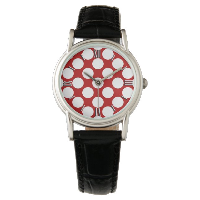 Montre Grands points rétro - blanc et rouge (devant)