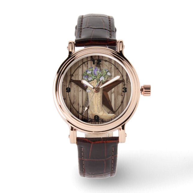 Montre grange rustique fleur sauvage de bois pays occiden (Recto)