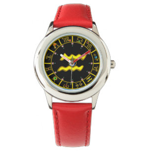 MONTRE GRAPHIQUE D'AQUARIUS D'OR ET SIGNES ZODIAQUES, PIE