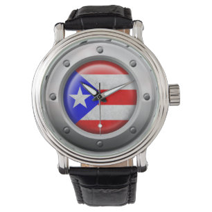 Montre Graphique industriel en acier drapeau de Porto Ric