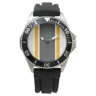 Montre Gras Gris foncé Jaune Verticale Bandes Rétro