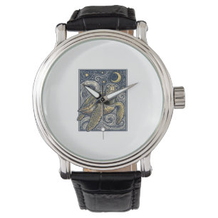 Montre Gravure ancienne tortue marine nuit étoilée