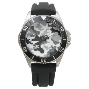 Montre Gray Camo Stainless Steel Black Rubber Strwatch