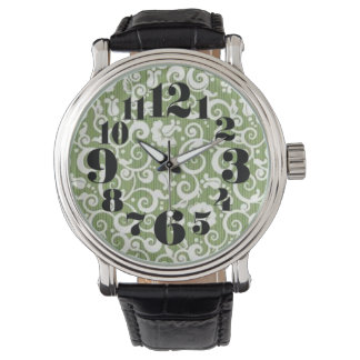 Montre Green and White Floral Flourish