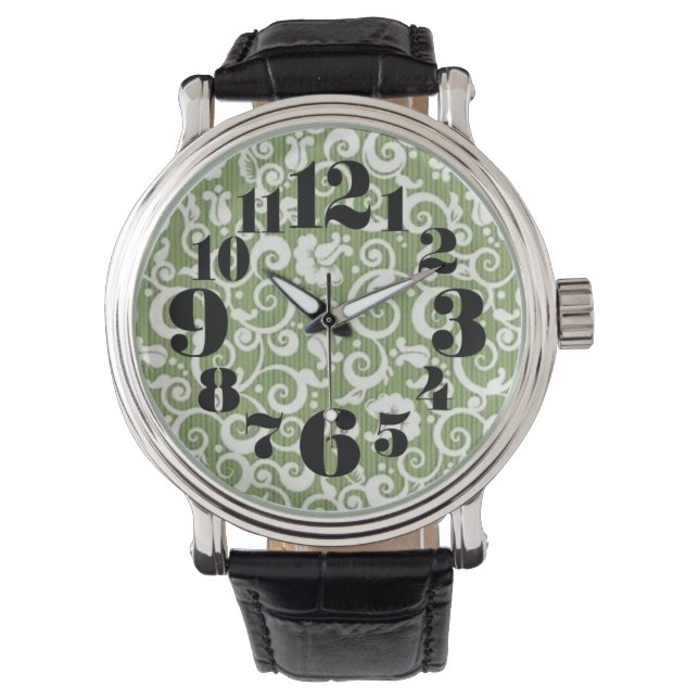 Montre Green and White Floral Flourish (devant)