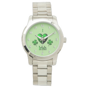 Montre Green I Heart Irish avec chiffres blancs