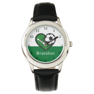 Montre Green Soccer Love Kids Joueurs Nom et balle rayé