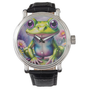 Montre Grenouille Avec Art numérique Fleur