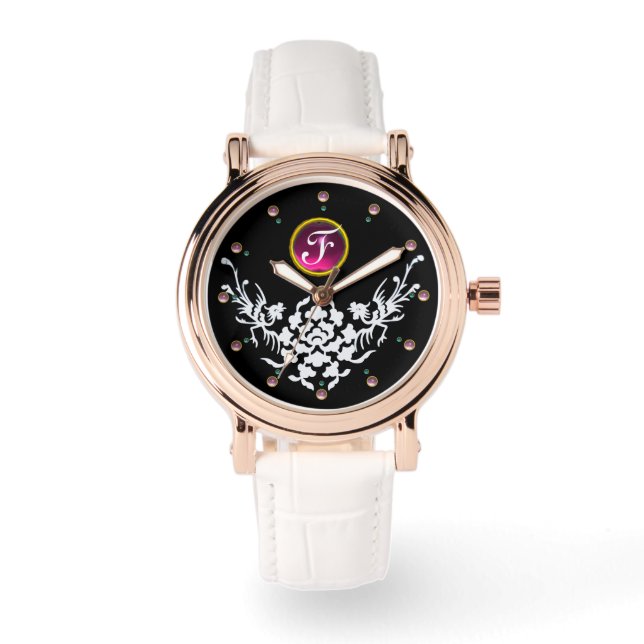MONTRE GRIFFINS BLANC NOIR ET FLEURS GÉM MONOGRAM (Recto)