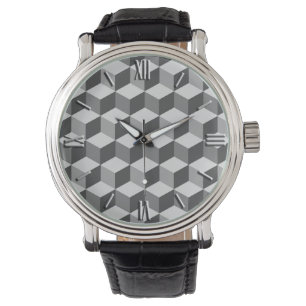 Montre Grille diamant moderne, argent et gris foncé / gri