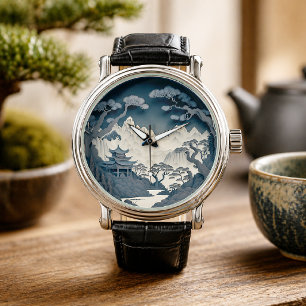 Montre grise paysage chinois 3D encadré