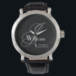 Montre Groomsman Cadeau Élégant Monogramme Et Nom Classiq<br><div class="desc">Groomsman Groomsmen Cadeau Élégant Monogramme Et Nom Montre Classique. Groomsman moderne monogramme vintage initial et nom et date classique montre. Ajoute cette touche spéciale à votre cadeau de toiletteur. Cliquez sur personnaliser ce modèle pour le customiser avec votre nom de famille monogramme initial, votre prénom et la date du mariage...</div>