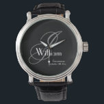 Montre Groomsman Cadeau Élégant Monogramme Et Nom Classiq<br><div class="desc">Groomsman Groomsmen Cadeau Élégant Monogramme Et Nom Montre Classique. Groomsman moderne monogramme vintage initial et nom et date classique montre. Ajoute cette touche spéciale à votre cadeau de toiletteur. Cliquez sur personnaliser ce modèle pour le customiser avec votre nom de famille monogramme initial, votre prénom et la date du mariage...</div>