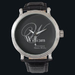 Montre Groomsman Cadeau Élégant Monogramme Nom initial Co<br><div class="desc">Groomsman Groomsmen Cadeau Élégant Monogramme Initial Personnalisé Nom Cool Watch. Cliquez sur personnaliser ce modèle pour le customiser avec votre initiale monogramme, le nom et la date de mariage rapidement et facilement. Groomsman Cadeau Élégant Monogramme Nom initial Cool Watch, fait partie de la collection Groomsman Cadeaux dans ce magasin. Garantie...</div>