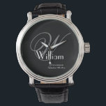 Montre Groomsman Cadeau Élégant Monogramme Nom initial Co<br><div class="desc">Groomsman Groomsmen Cadeau Élégant Monogramme Initial Personnalisé Nom Cool Watch. Cliquez sur personnaliser ce modèle pour le customiser avec votre initiale monogramme, le nom et la date de mariage rapidement et facilement. Groomsman Cadeau Élégant Monogramme Nom initial Cool Watch, fait partie de la collection Groomsman Cadeaux dans ce magasin. Garantie...</div>
