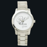 Montre Groomsman Mariage Cool Cadeau Monogramme Classique<br><div class="desc">Groomsman Groomsmen Wedding Party Cadeaux Cool Monogram Classic Watch. Cliquez sur personnaliser ce modèle pour le customiser avec votre nom de famille monogramme initial, le prénom et la date de mariage rapidement et facilement. Groomsman Wedding Party Cadeau Cool Monogram Classic Watch, fait partie de la collection Groomsman Gifts dans ce...</div>