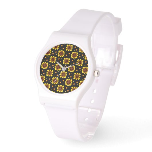 Montre Groovy 70s Daisy Flower Power Pattern (Angle)