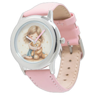 Montre Grosses Câlins - Jolie Fille Câlinant un Ours en P