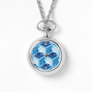 Montre Grues japonaises, marine, blanche et bleu clair