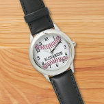 Montre Guetteur de baseball pour enfants<br><div class="desc">Baseball ou softball en rouge et blanc avec lettrage de style varieté noire. Montrez à votre garçon sportif ou à vos enfants les compétences de ballon sportif avec cette magnifique montre sportive,  grande comme un cadeau d'équipe ou d'entraîneur.</div>