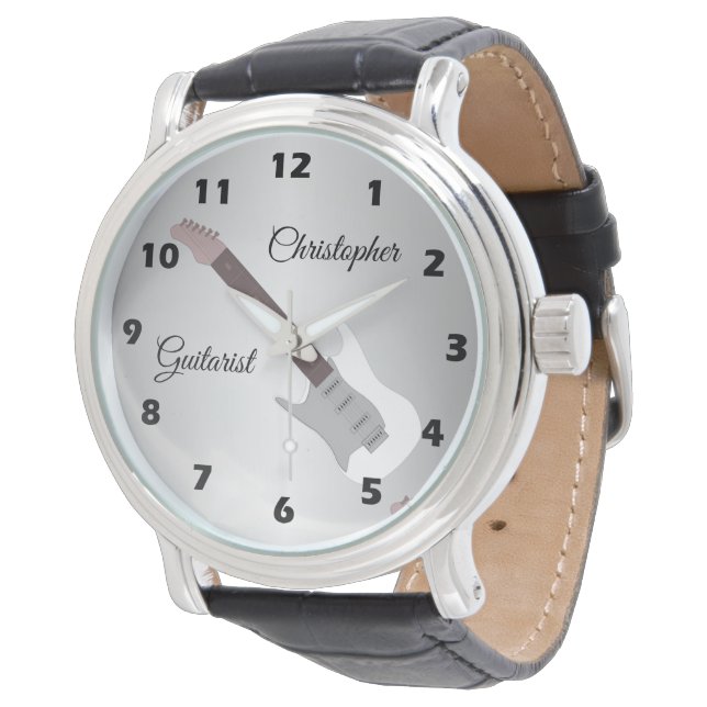 Montre Guitare électrique blanc poignet (Incliné)