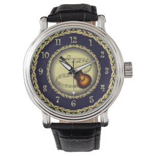 Montre Guitare ~ Scroll musical ~ Gold/Navy Blue ~