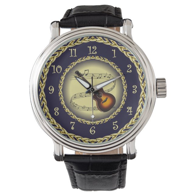 Montre Guitare ~ Scroll musical ~ Gold/Navy Blue ~ (devant)