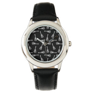 Montre Guitares acoustiques noires et blanches Design Mus