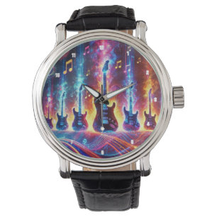 Montre Guitares électriques entourées de notes musicales