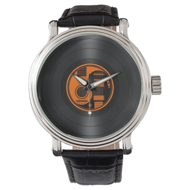 Montre Guitares Yin Yang orange et noir Vinyl Graphisme (devant)