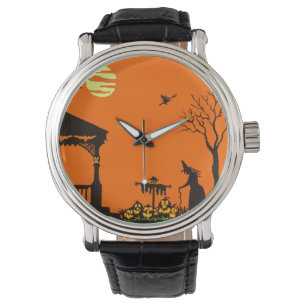 Montre Halloween, adulte, montre, silhouette, sorcière, h