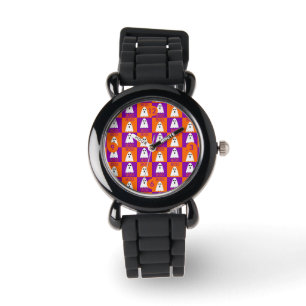 Montre Halloween Boo Ghost Purple et Carrés orange