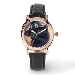 Montre Halloween de chat noir