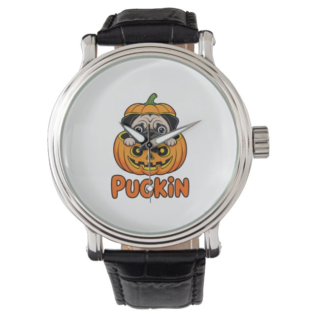 Montre Halloween Pugkin, chien Citrouille Carlin (devant)