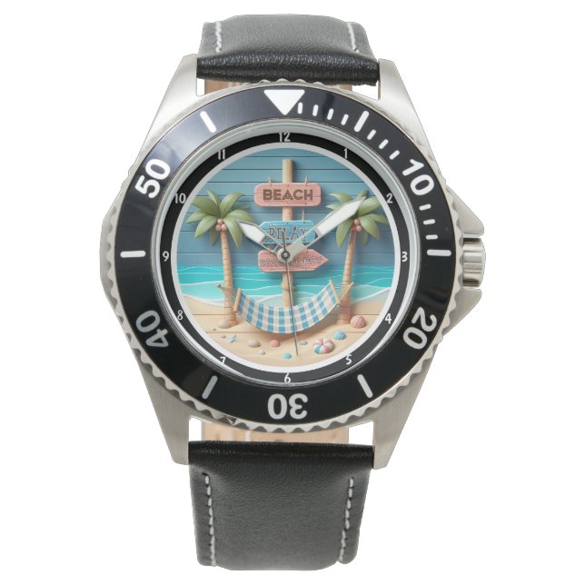 Montre Hamac relaxant à thème plage et palmiers (devant)