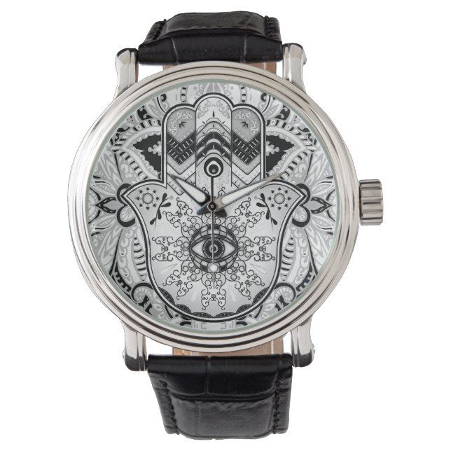 Montre Hamsa Main - Main - en niveaux de gris Fatima (devant)