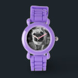 Montre Handsome pug<br><div class="desc">Photo en noir et blanc d'un très beau carlin aux grands yeux bruns brillants. Un grand cadeau pour vous-même ou l'amoureux du carlin dans votre vie.</div>