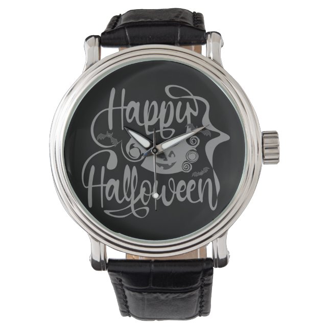 Montre Happy Halloween chauves-souris Jack-o'-lantern (devant)